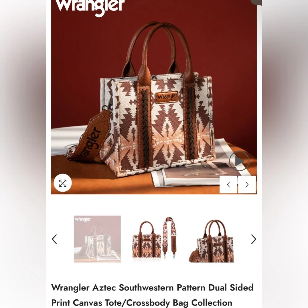 NWT / Wrangler Southwestern Aztec Print Canvas Tote Crossbody Bag / Retail $80 - Picture 9 of 9